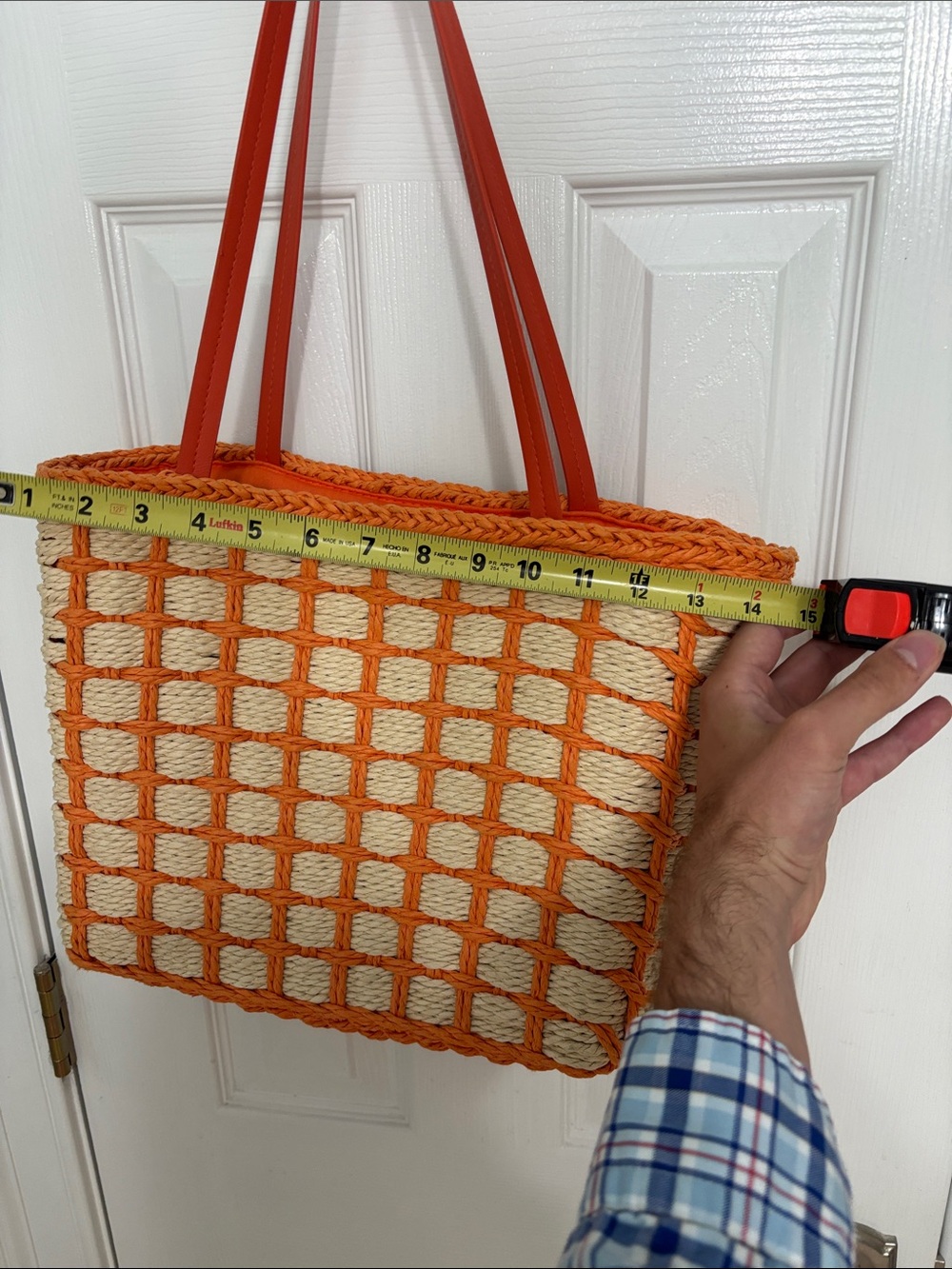 Orange and Cream Woven Tote Bag - Women's Beach & Everyday Bag - Picture 4 of 6